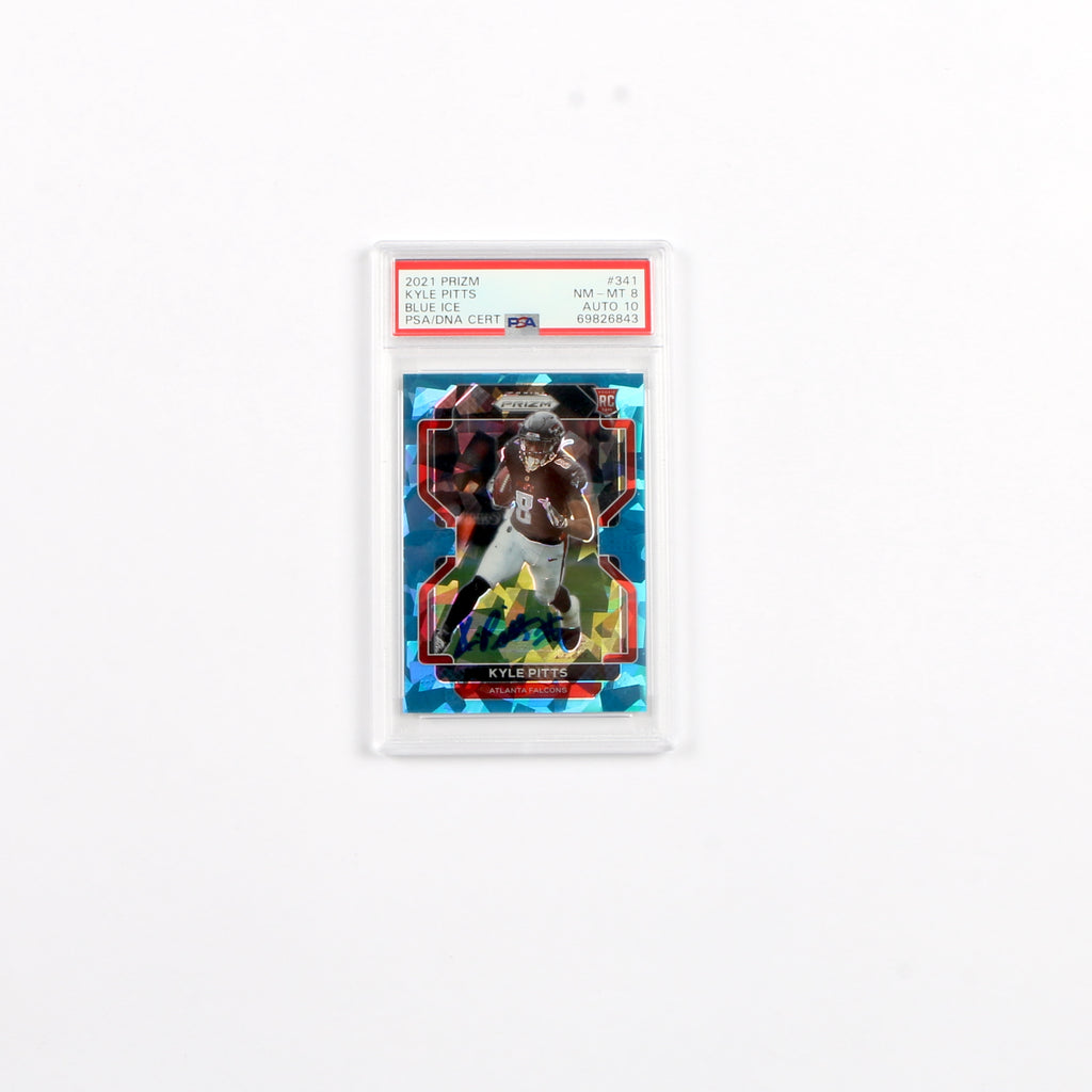 Kyle Pitts Signed Panini Prizm 2021 RC Blue ICE PSA 8 Auto Autograph PSA