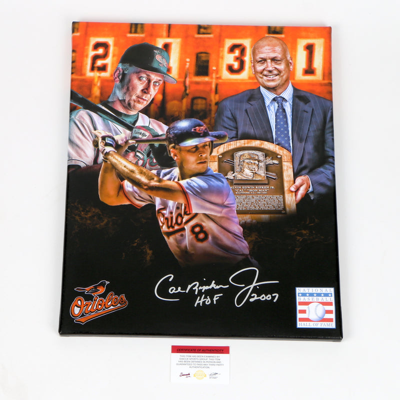 Cal Ripken Jr. Signed 16x20 Canvas Baltimore Orioles Inscribed
