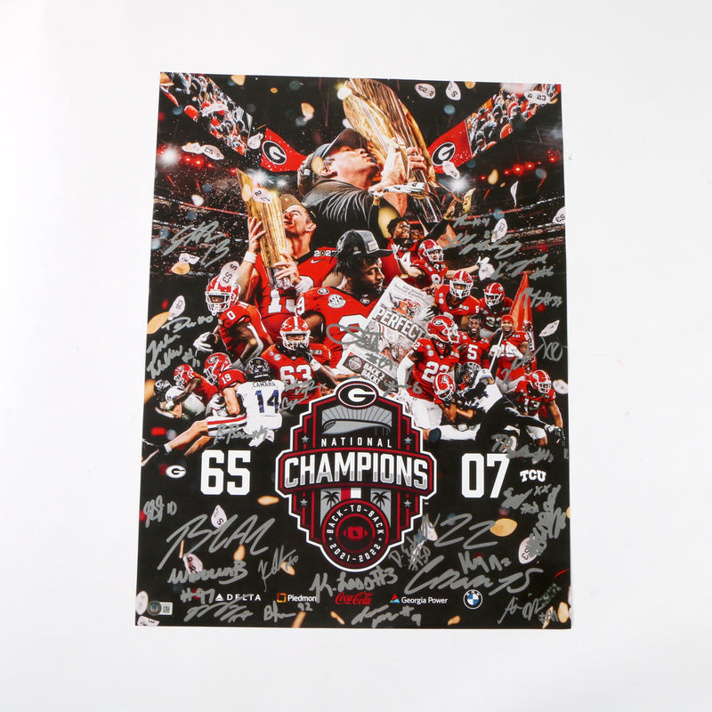 Georgia Bulldogs 2022 Team Signed Poster Stetson Bennett Ladd Brock National Champs BAS AC32255