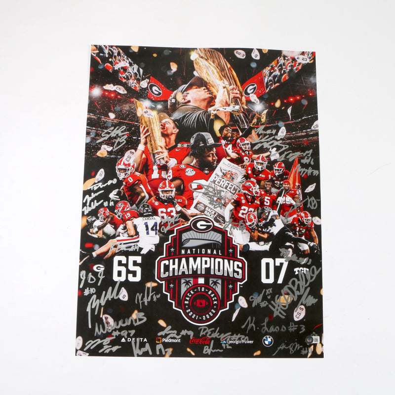 Georgia Bulldogs 2022 Team Signed Poster Stetson Bennett Ladd Brock National Champs BAS AC32259