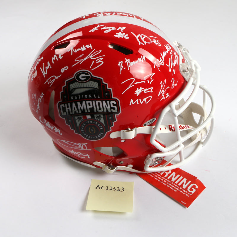 Georgia Bulldogs 2022 Team Signed Helmet Authentic Stetson Bennett Ladd Brock National Champs BAS AC32333