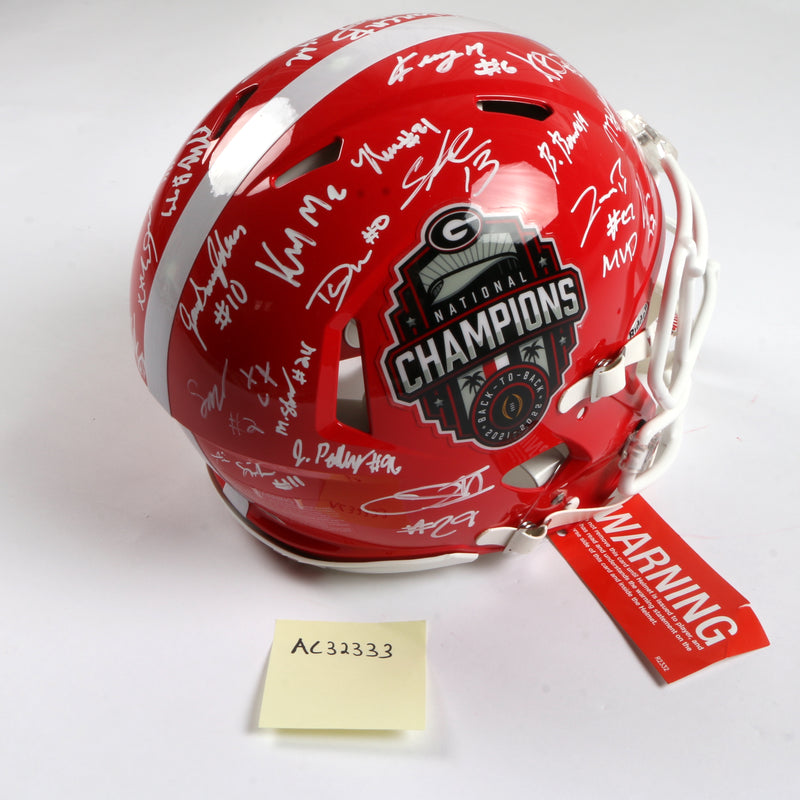 Georgia Bulldogs 2022 Team Signed Helmet Authentic Stetson Bennett Ladd Brock National Champs BAS AC32333