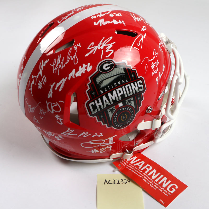 Georgia Bulldogs 2022 Team Signed Helmet Authentic Stetson Bennett Ladd Brock National Champs BAS AC32324