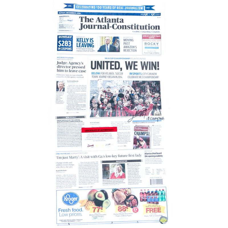 Miguel Almiron Signed MLS CUP Champions Newspaper Cover Atlanta United FC
