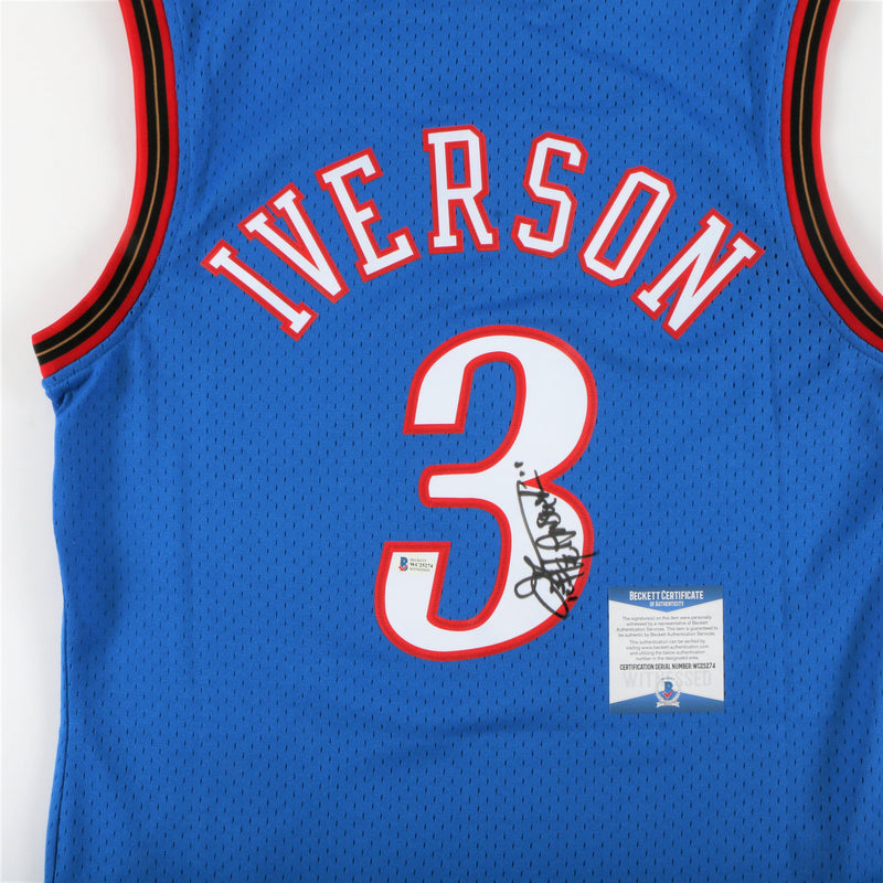 ALLEN IVERSON Autographed Philadelphia 76ers Authentic Blue Jersey