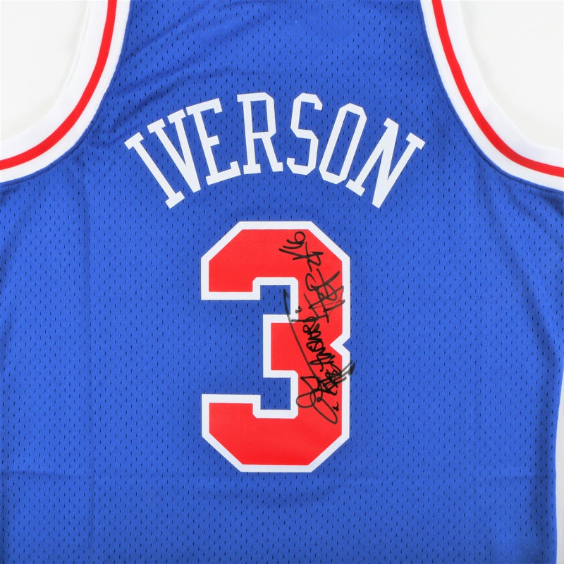 Allen Iverson Signed Philadelphia 76ers Jersey with "The Answer" & "HOF 2016" Inscription - Blue