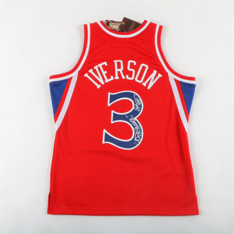 Allen Iverson Signed Philadelphia 76ers Jersey with "The Answer" & "HOF" Inscription - Red