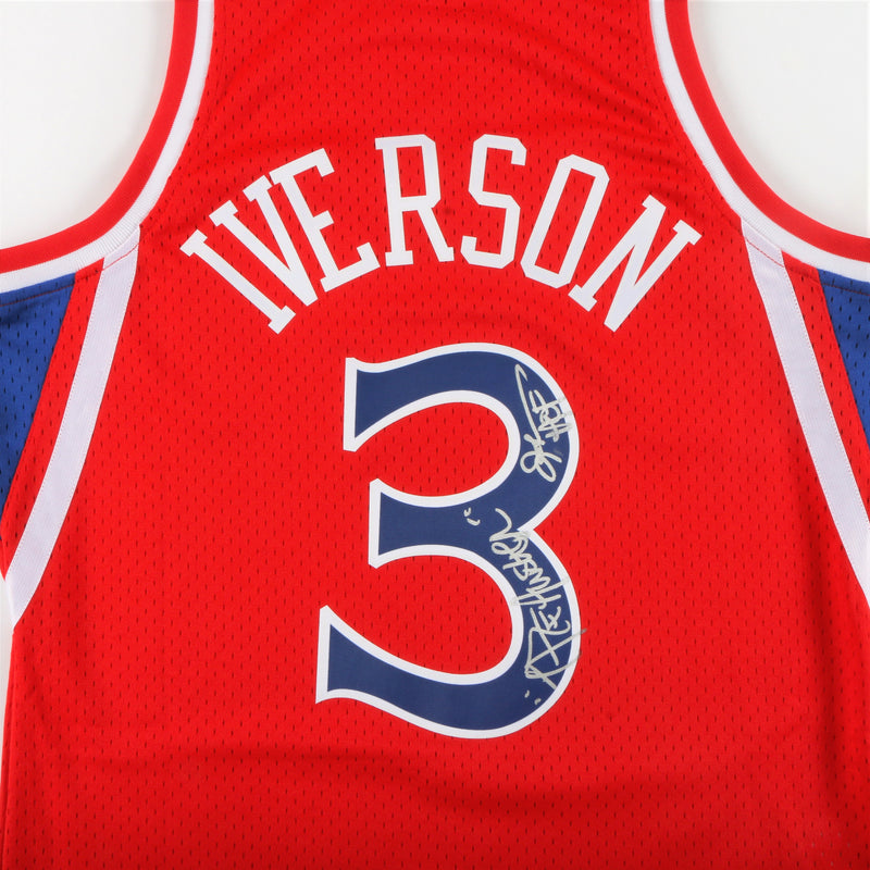 Allen Iverson Signed Philadelphia 76ers Jersey with "The Answer" & "HOF" Inscription - Red
