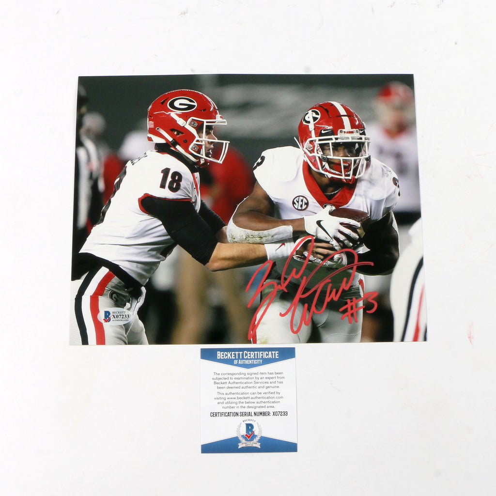 Zamir White Signed 8x10 Hand off Georgia Bulldogs