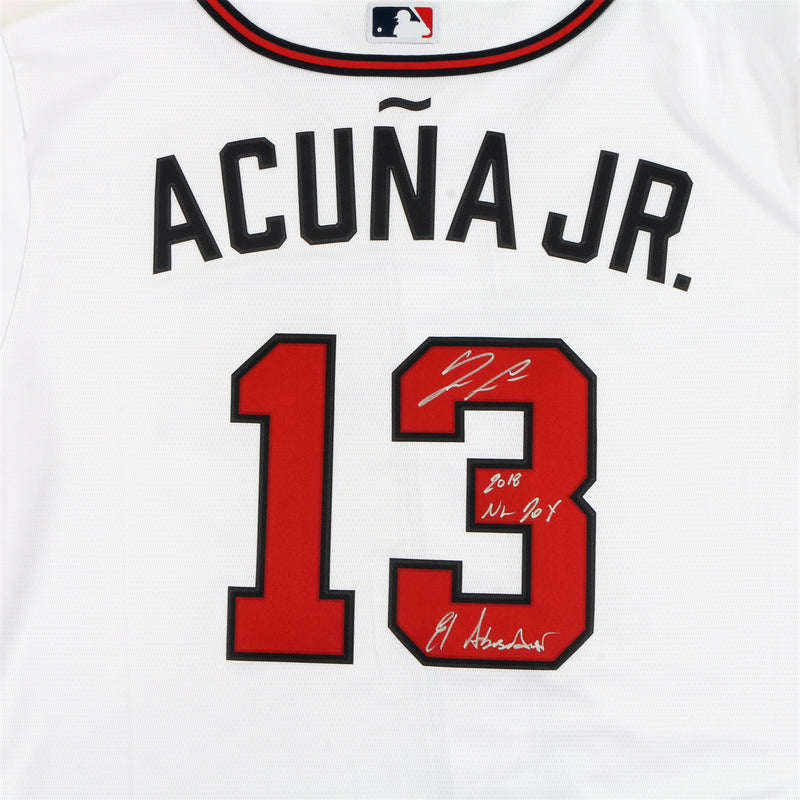 Ronald Acuna Jr. Signed Atlanta Braves Jersey Multiple Inscriptions - White
