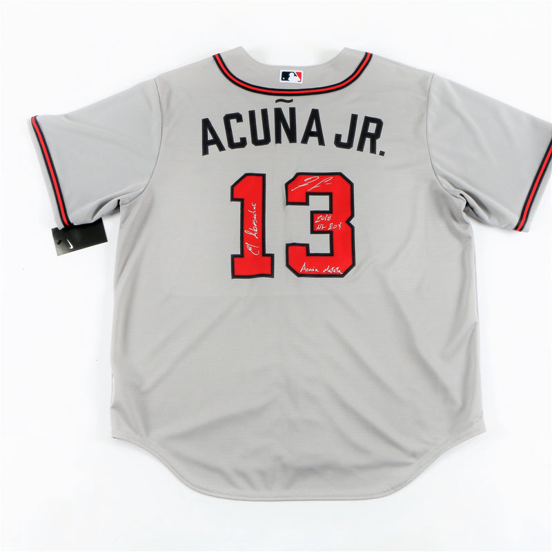 Ronald Acuna Jr. Signed Atlanta Braves Jersey Multiple Inscriptions - Grey