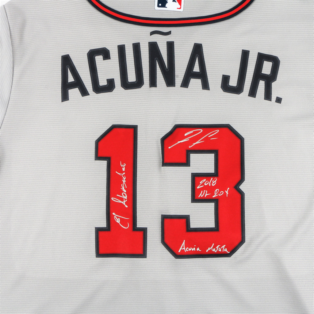 Ronald Acuna Jr. Signed Atlanta Braves Jersey Multiple Inscriptions - Grey