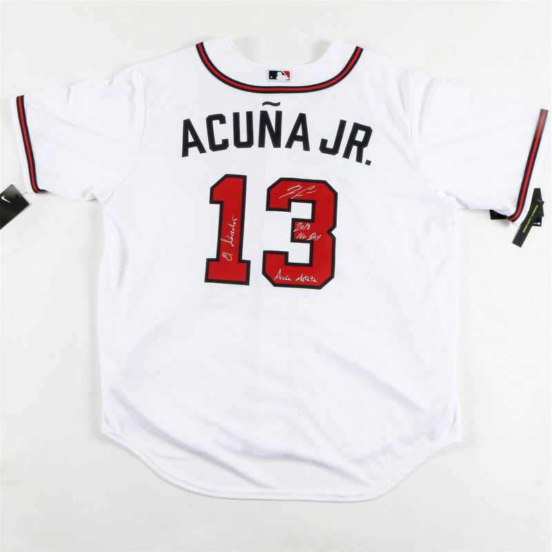 Ronald Acuna Jr. Signed Atlanta Braves Jersey Multiple Inscriptions - White