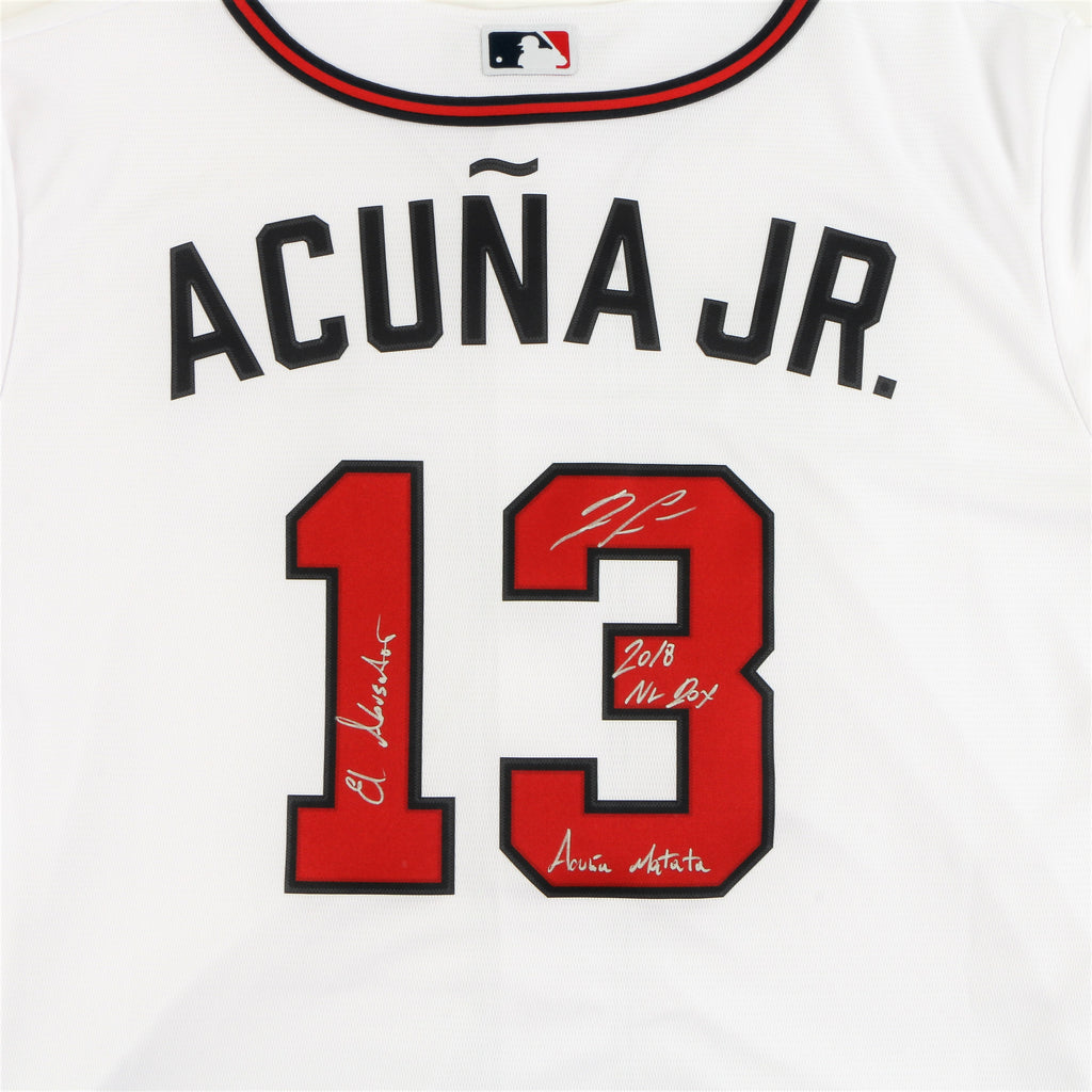 Ronald Acuna Jr. Signed Atlanta Braves Jersey Multiple Inscriptions - White