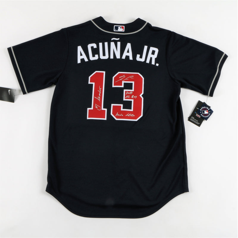 Ronald Acuna Jr. Signed Atlanta Braves Jersey Multiple Inscriptions - Navy