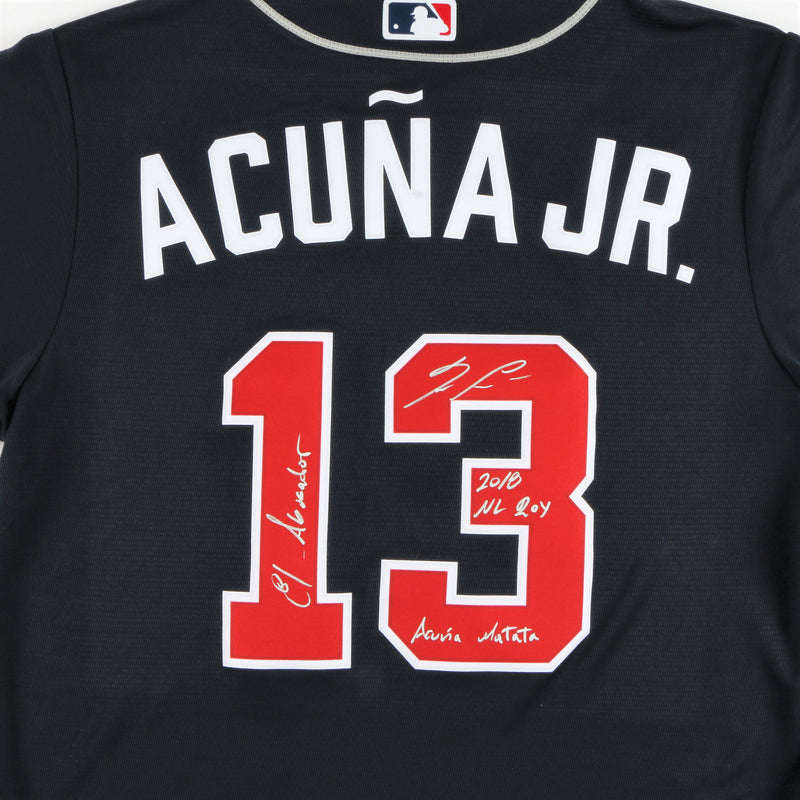 Ronald Acuna Jr. Signed Atlanta Braves Jersey Multiple Inscriptions - Navy