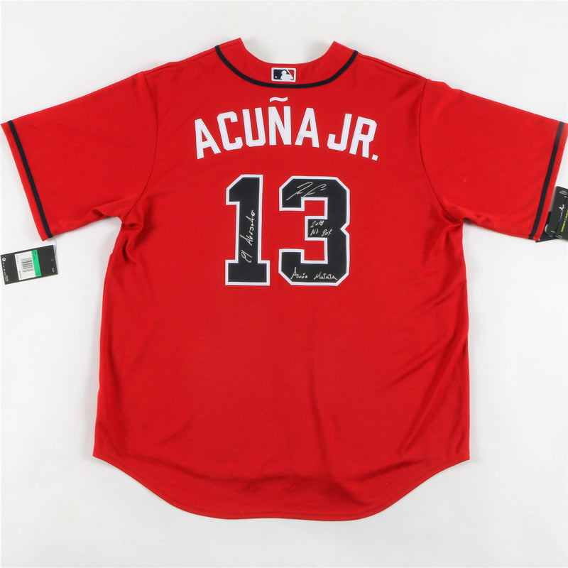 Ronald Acuna Jr. Signed Atlanta Braves Jersey Multiple Inscriptions - Red