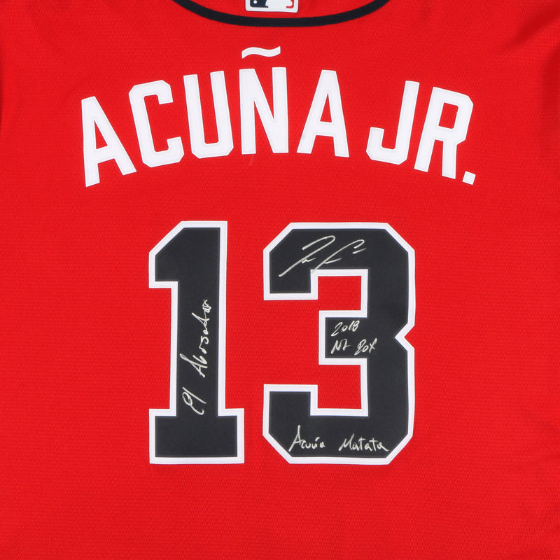 Ronald Acuna Jr. Signed Atlanta Braves Jersey Multiple Inscriptions - Red