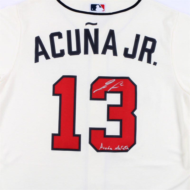 Ronald Acuña Jr. Signed Atlanta Braves Jersey with "Acuña Matata" Inscription - Cream