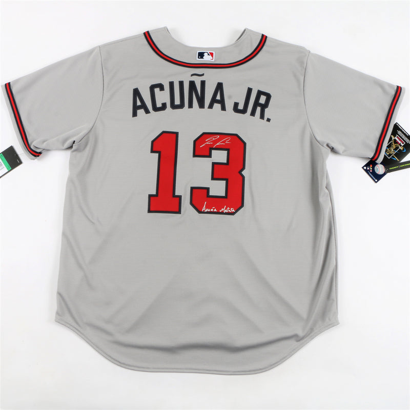 Ronald Acuña Jr. Signed Atlanta Braves Jersey with "Acuña Matata" Inscription - Grey