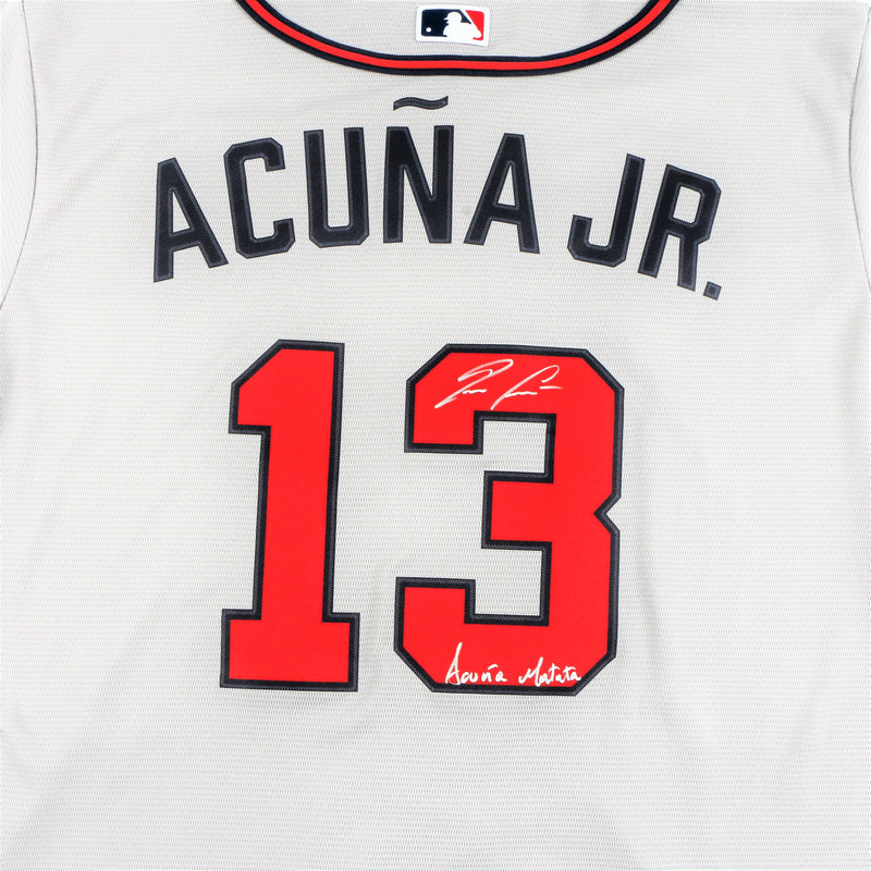 Ronald Acuña Jr. Signed Atlanta Braves Jersey with "Acuña Matata" Inscription - Grey