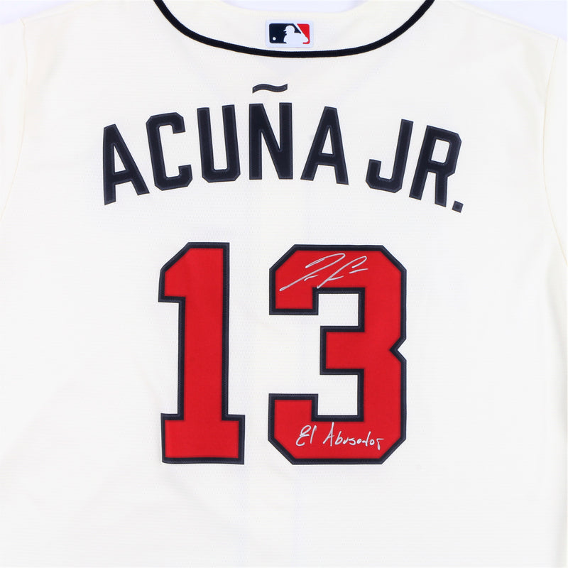 Ronald Acuña Jr. Signed Atlanta Braves Jersey with "El Abusador" Inscription - Cream