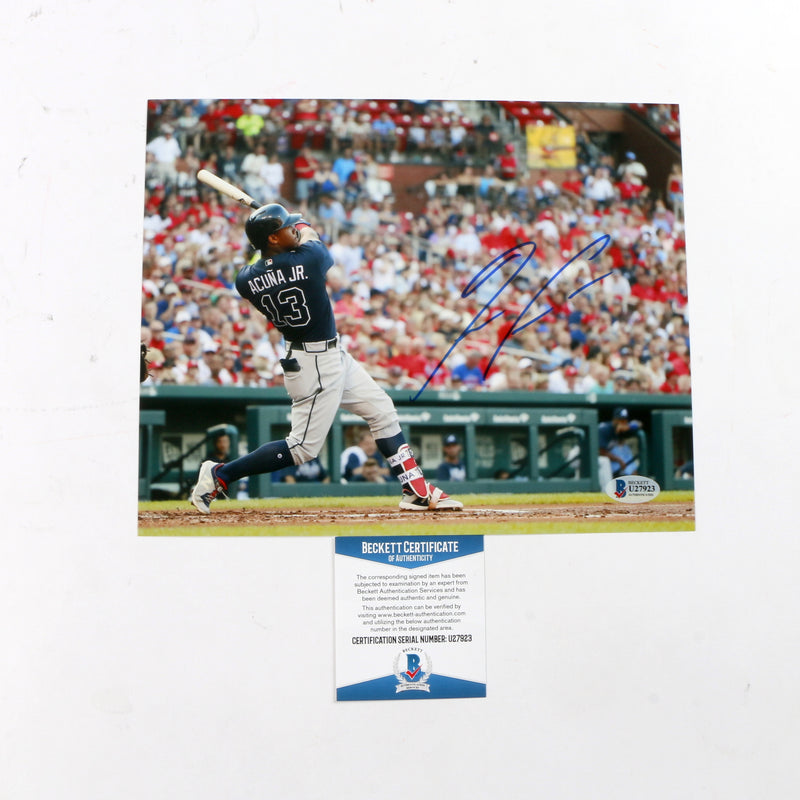 Ronald Acuna JR Signed 8x10 Atlanta Braves Hit Beckett