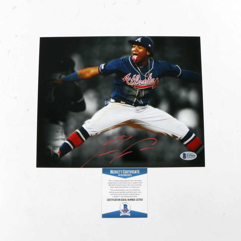 Ronald Acuna JR Signed 8x10 Atlanta Braves Leap Beckett