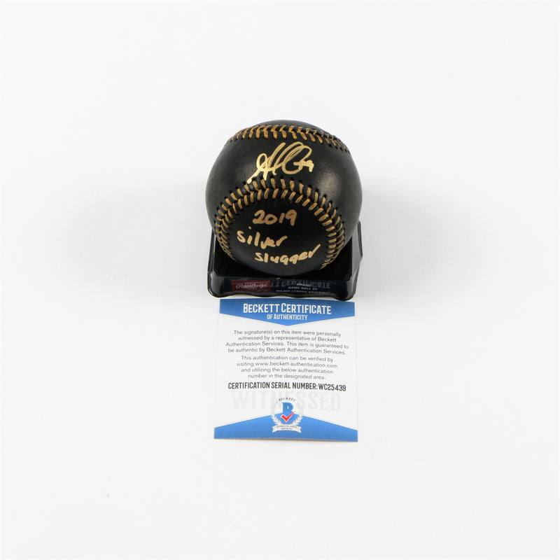 Ozzie Albies Signed Black Baseball Atlanta Braves with "2019 Silver Slugger" Inscription