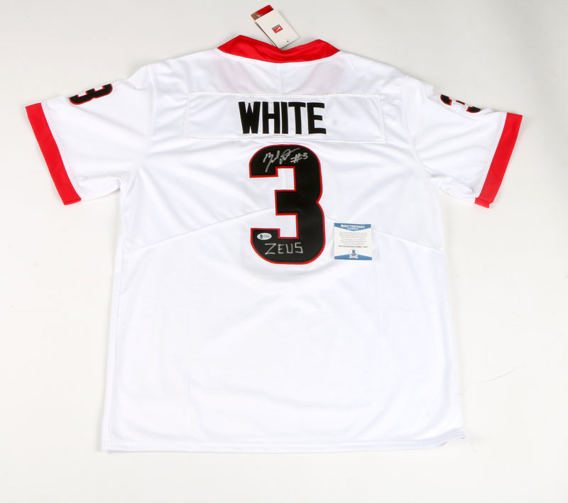 Zamir White Signed Jersey White Georgia Bulldogs (Zeus)