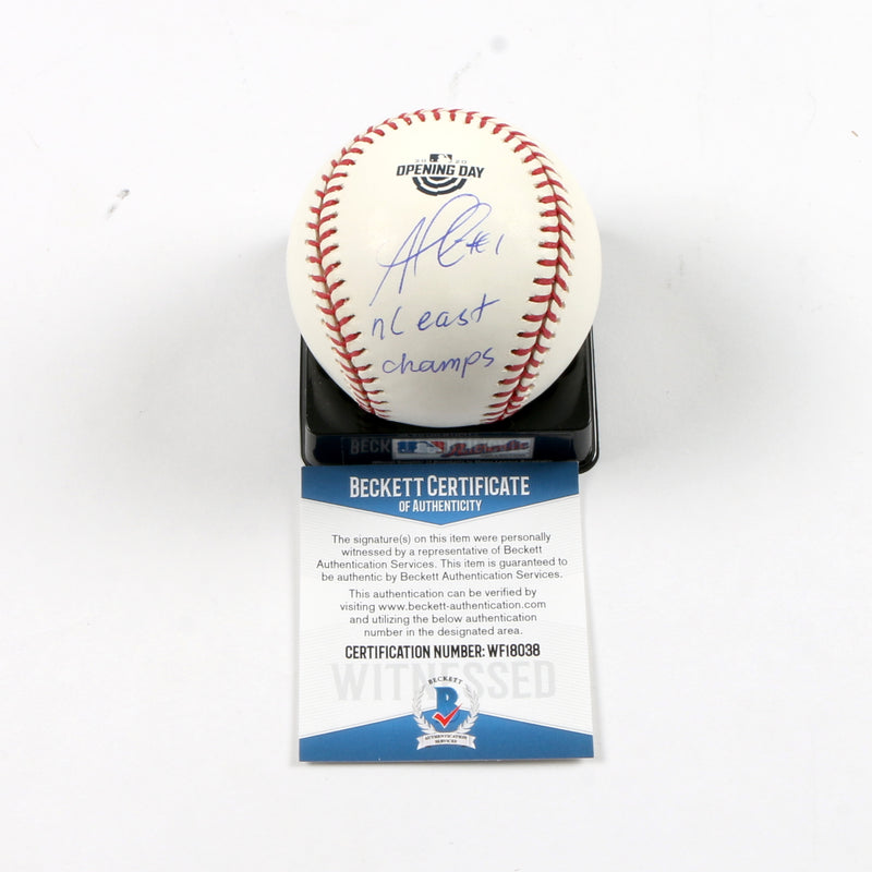 Ozzie Albies Signed 2020 Opening Day Official Baseball Atlanta Braves with "2020 NL East Champs!" Inscription